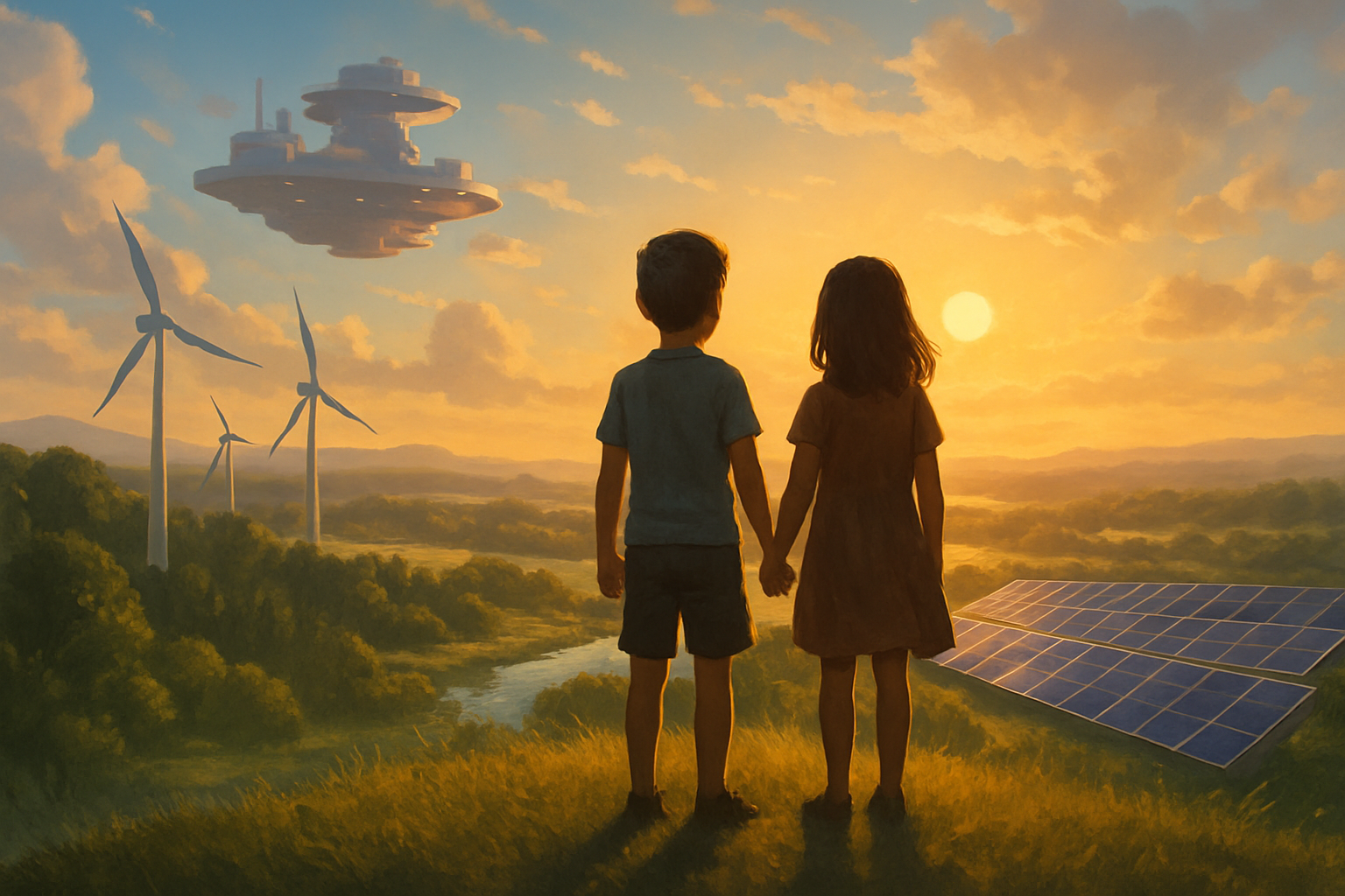 two children looking at the future